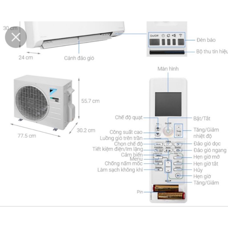 Điều Khiển Máy Lạnh Daikin inveter 1HP &amp;1,5HP: FTKZ25VVMV ( Hàng Chính Hãng Mới 99%)