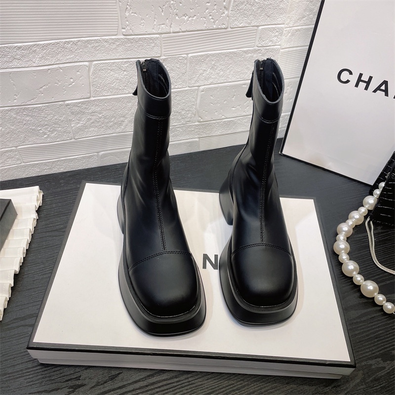 Giày bốt Martin IELGY da mềm đế dày khóa kéo sau phong cách Anh Quốc cho nữ