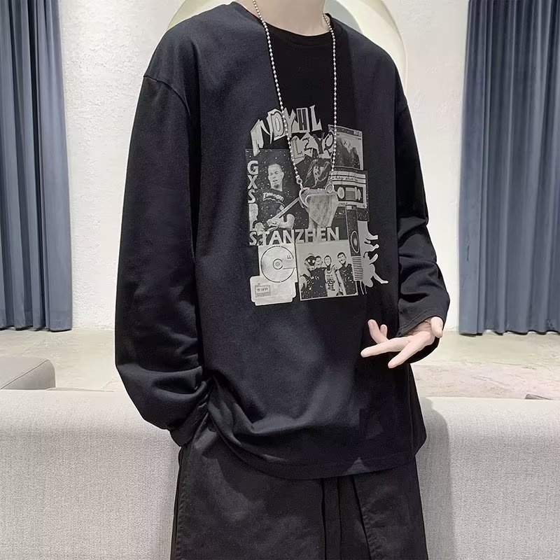 Áo Thun Tay Dài Cổ Tròn Dáng Rộng In Chữ Cỡ Lớn Thoải Mái Phong Cách Hàn Quốc Thời Trang Cho Nam M-5XL