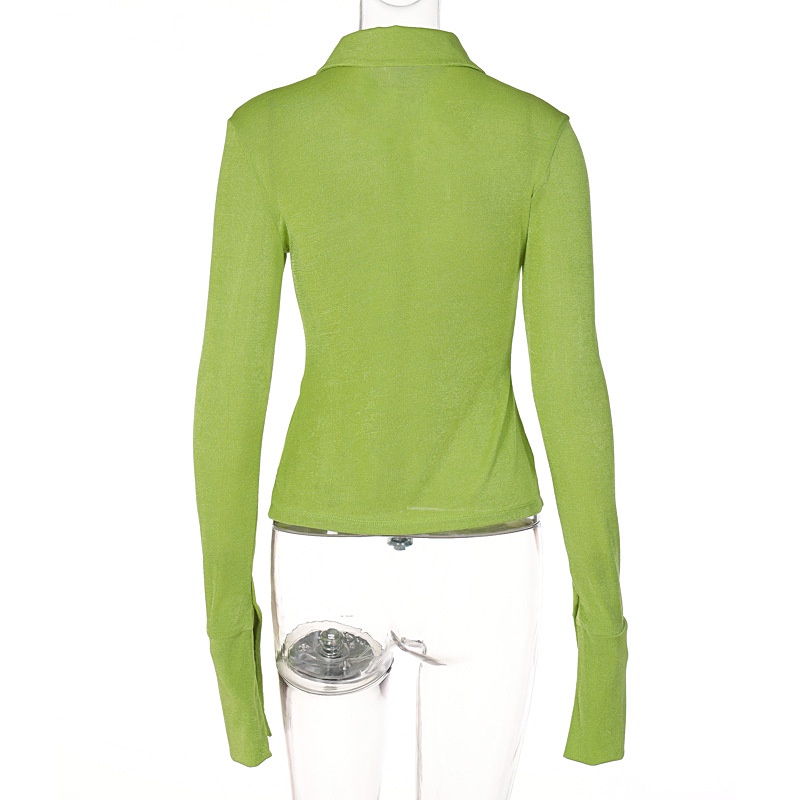 Áo Sơ Mi Tay Dài Cổ Bẻ Xẻ Tà Phối Nút Thời Trang Đường Phố Cho Nữ