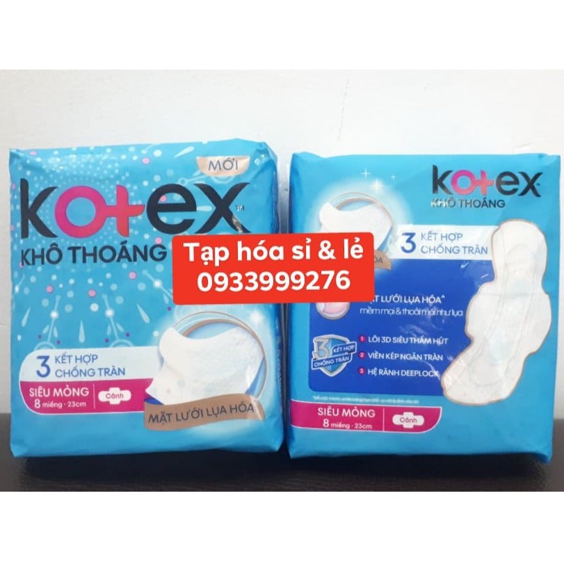 1 gói băng vệ sinh Kotex khô thoáng siêu mỏng cánh/ không cánh 8 miếng