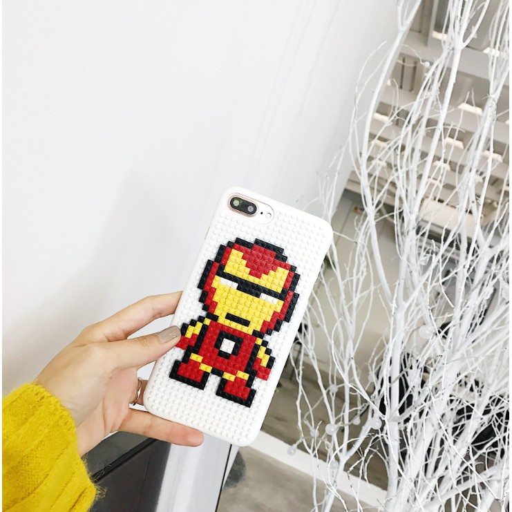 Ốp lưng Iphone 7 Plus 8 Plus DIY lắp ghép lego mẫu siêu anh hùng superman, ironman, spiderman, batman