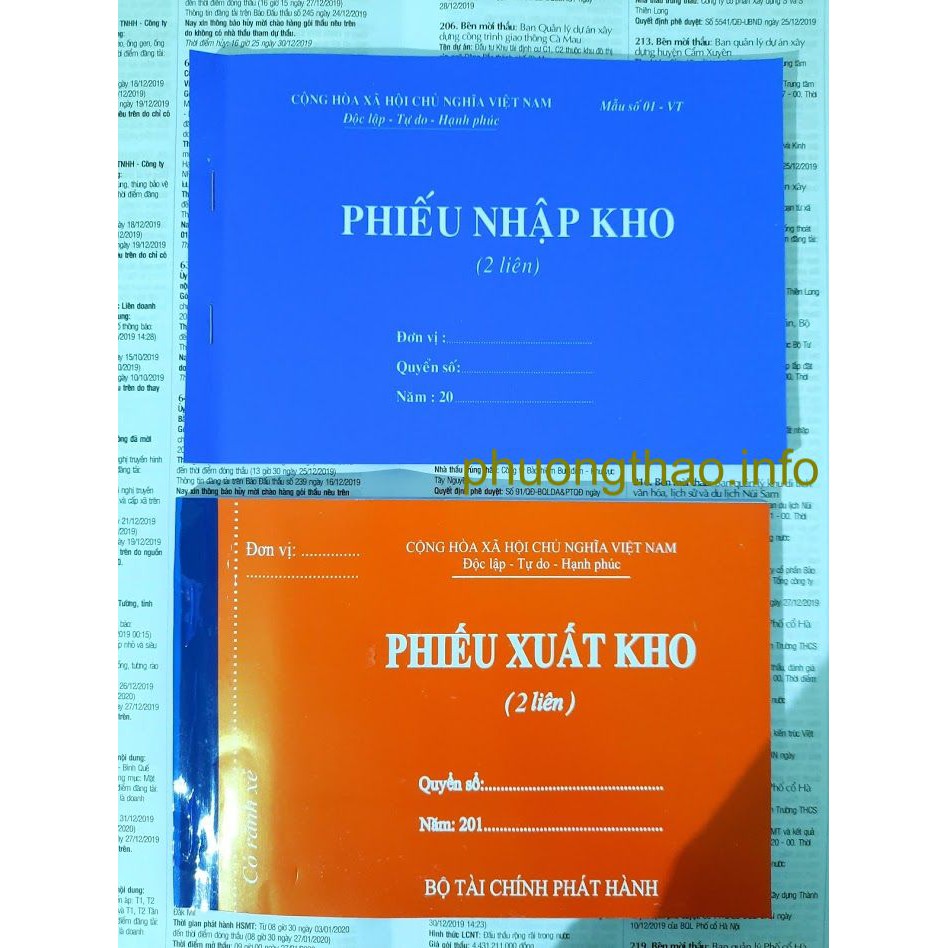 Phiếu xuất kho, phiếu nhập kho/ giấy carbon - Loại dày (1 liên, 2 liên, 3 liên/ A4/ A5 ).