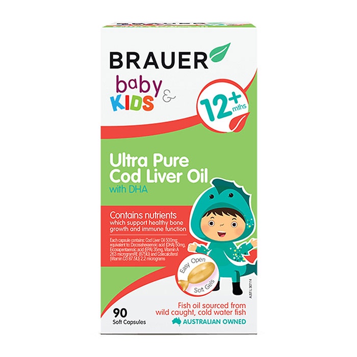 Vitamin BRAUER Baby & Kids Ultra Pure Cod Liver Oil with DHA - Giúp phát triển trí não cho bé Lọ 90 viên