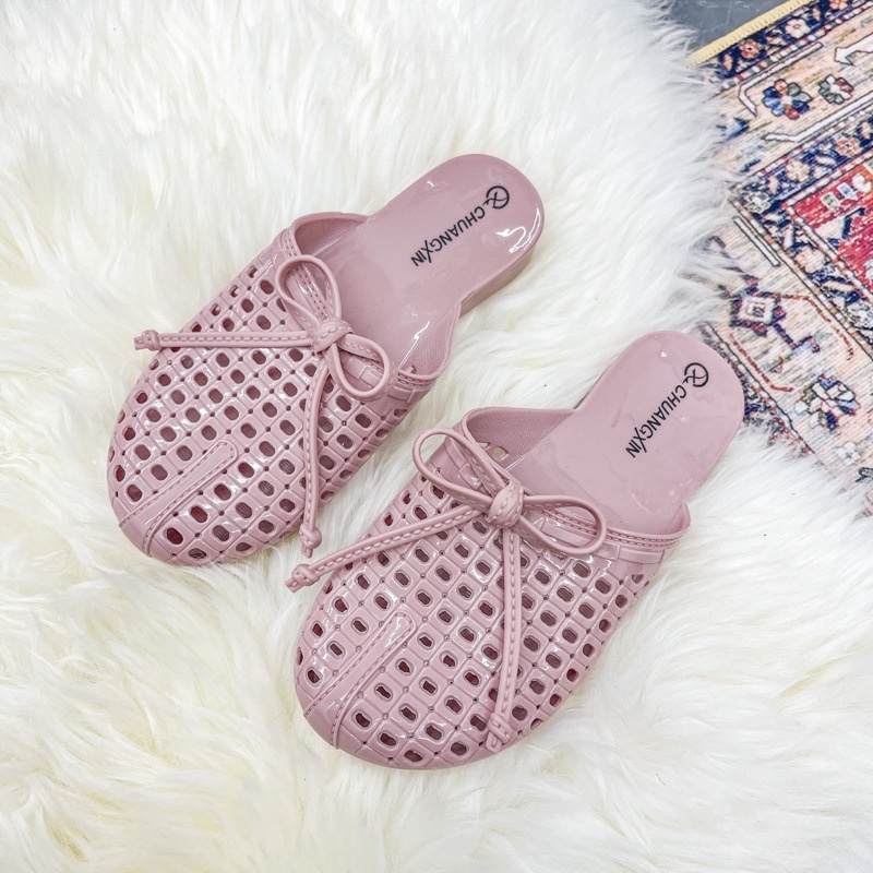 IELGY Dép bít mũi đế bằng kiểu lưới thoáng khí thời trang cho nữ