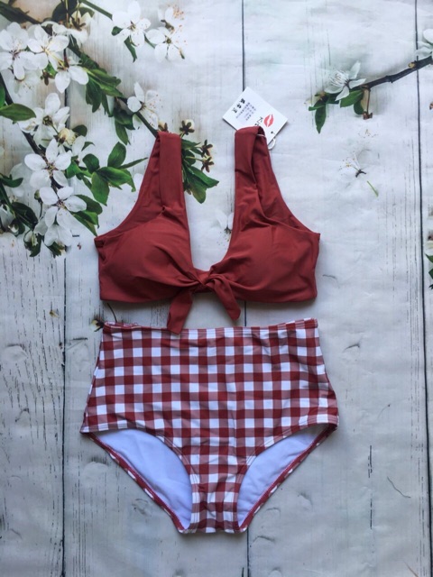 set bikini đồ bơi hai mảnh áo cột nơ cạp cao xinh xắn