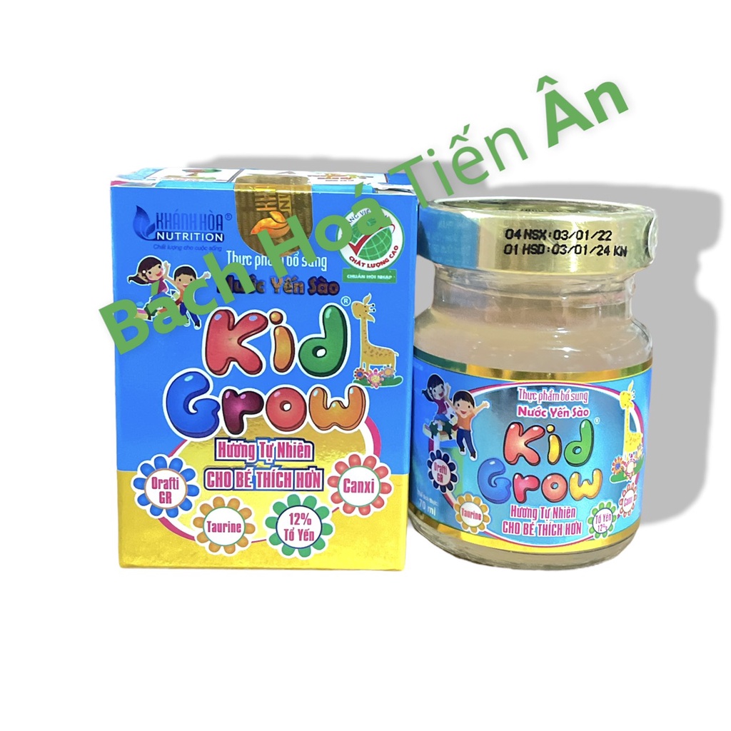 Yến Sào Khánh Hòa Kid Grow Chưng đường phèn  12% Tổ Yến  Lọ 70ml kích thích tiêu hóa, Tăng cường hệ miễn dịch