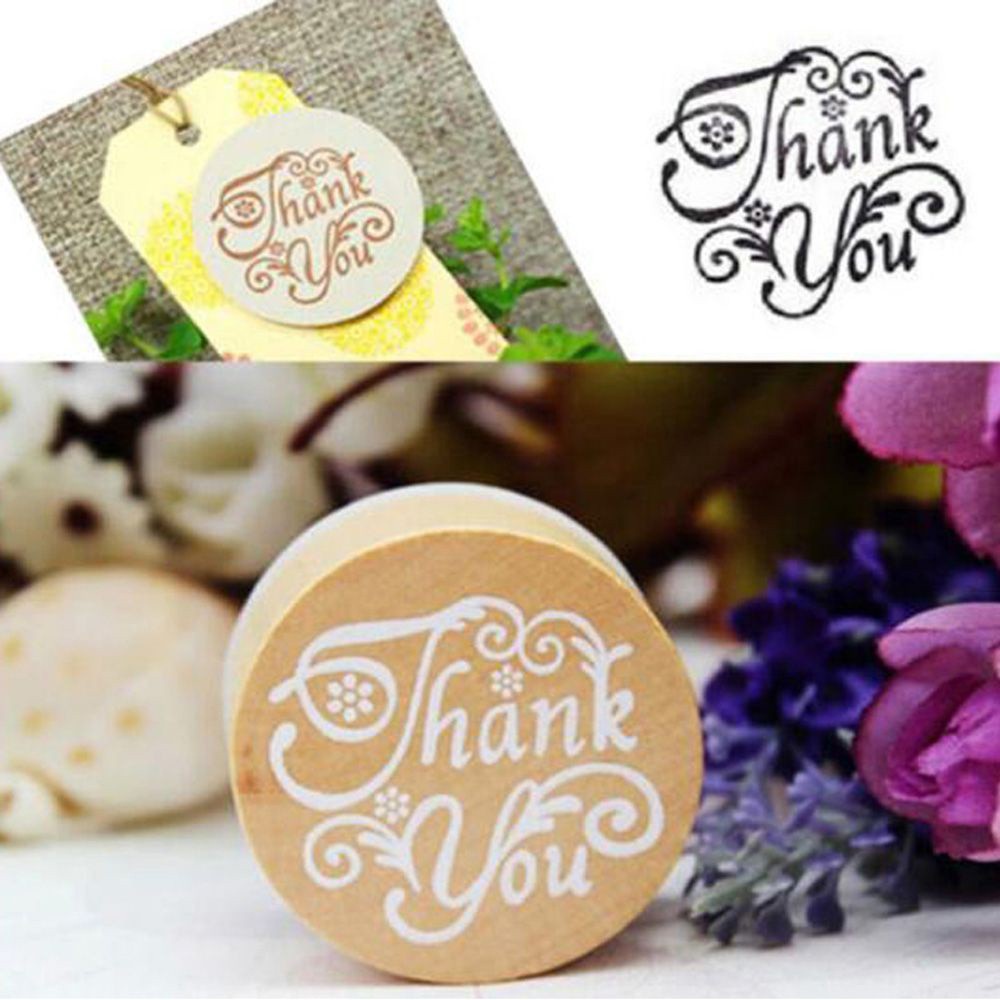 MIQUEL Love You Thank You Wooden Rubber Stamp DIY Letter Stamp Floral Flower Pattern Craft Round for Scrapbook Retro Vintage Photo Album Embossing