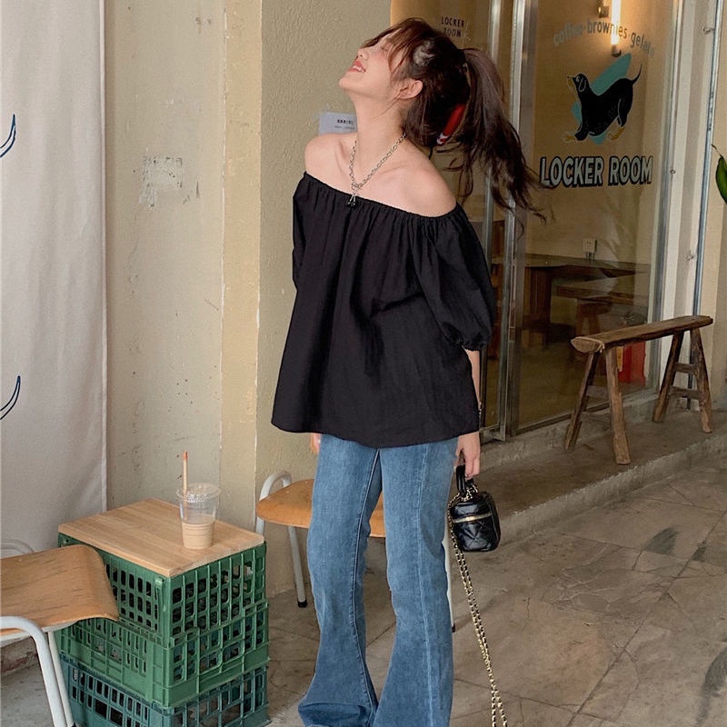 Áo Trễ Vai Tay Ngắn Dáng Rộng Thời Trang Mùa Hè Cho Nữ