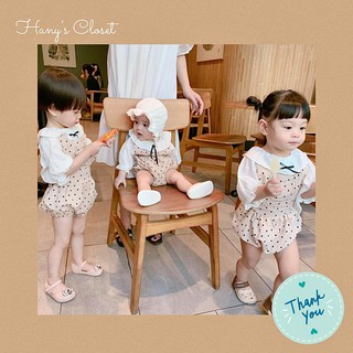 [Hany Baby] Set Áo cổ loe có Nơ + Yếm Be chấm bi Đen