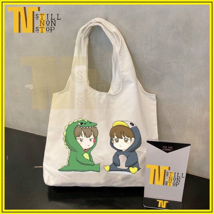 Túi Tote hai cô bé thời trang Hàn Quốc kiểu mới vừa A4 style Canvas Shop