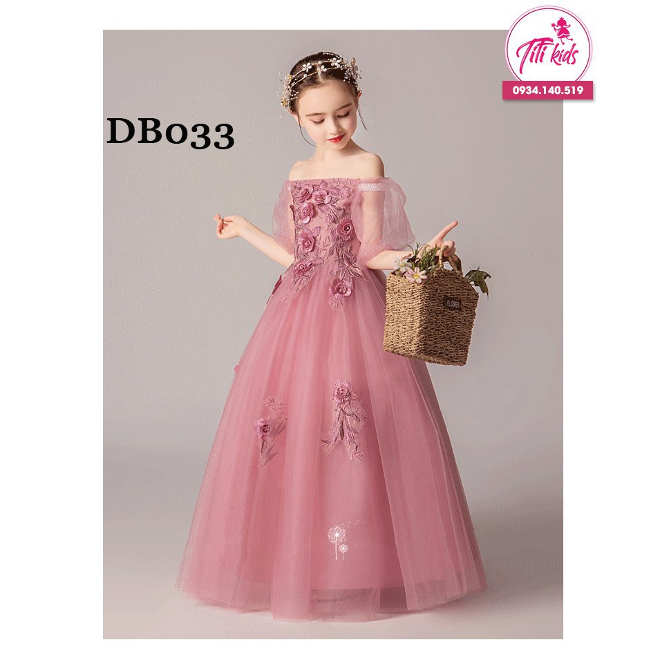 Đầm Công Chúa Bé Gái TiTiKids Hồng Ruốc Tay Phòng DB033