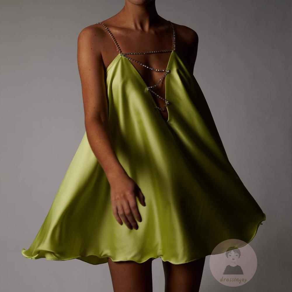 Đầm Ngắn Dáng Chữ A Cổ Chữ V Màu Sắc Nổi Bật Thời Trang Cho Nữ