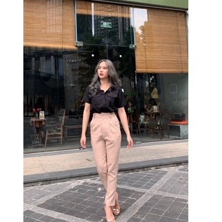 áo sơ mi nữ tay cộc màu đen_sơ mi nữ đen cộc tay túi | BigBuy360 - bigbuy360.vn