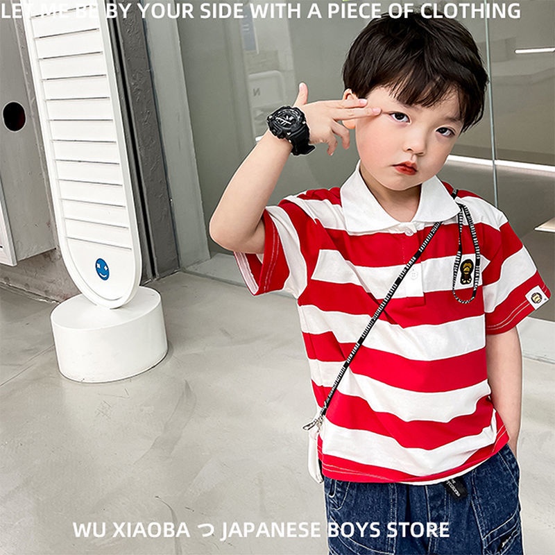 Áo polo Cotton Tay Ngắn Họa Tiết Kẻ Sọc Thời Trang Mùa Hè Nhật Bản Dành Cho Bé Trai