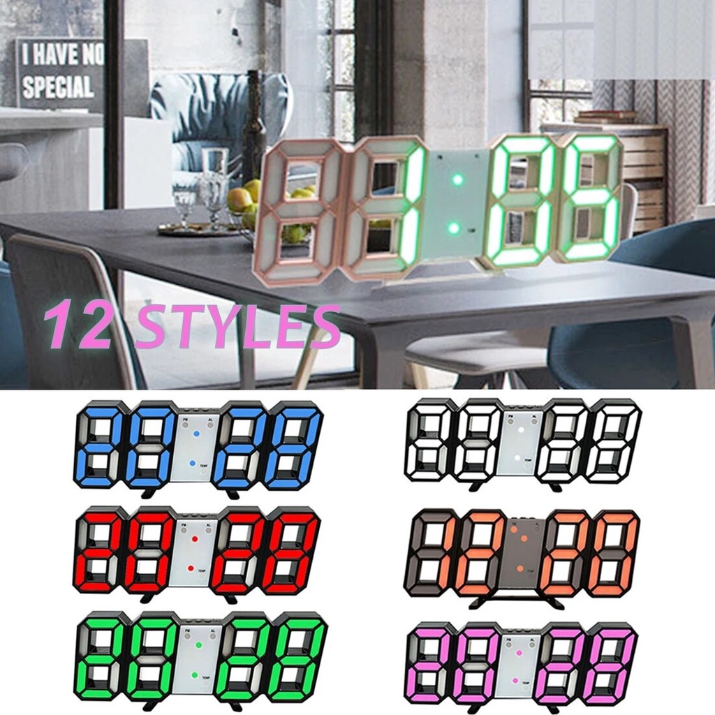 Đồng Hồ LED 3D Để Bàn, Treo Tường Thông Minh Smart Clock Với Chức Năng Báo Thức, Nhiệt Độ, Thời gian, Cảm Biến Âm Thanh