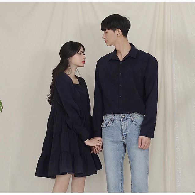 Áo đôi nam nữ đẹp [FREESHIP] Set áo váy sơ mi đôi chất đẹp Hàn Quốc Couple AV70