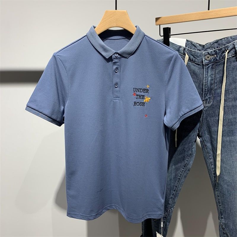 Áo polo Ôm Dáng Ngắn Tay Thêu Hình baju lelaki berkolar saiz besarpanda 2022 Trẻ Trung Cho Nam