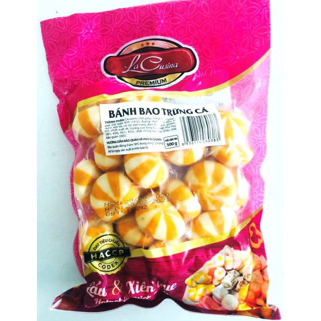 viên thả lẩu bánh bao nhân trứng lacusina gói 500g (màu cam)