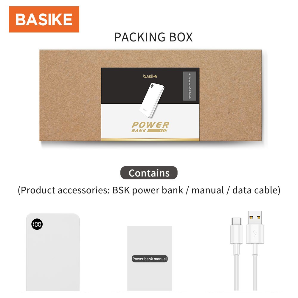 Sạc dự phòng BASIKE 10000mAh màn hình hiển thị kỹ thuật số kèm quạt cổng USB