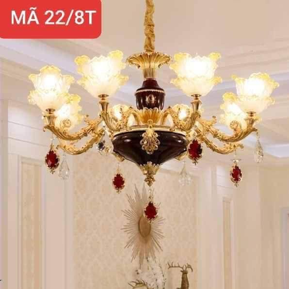 Đèn Chùm Trang Trí Phòng Khách QTD22-8T, Đèn Chùm Pha Lê Sang Trọng 8 Tay