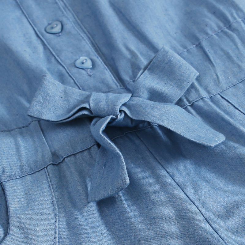 Jumpsuit cotton denim sát nách cho bé gái