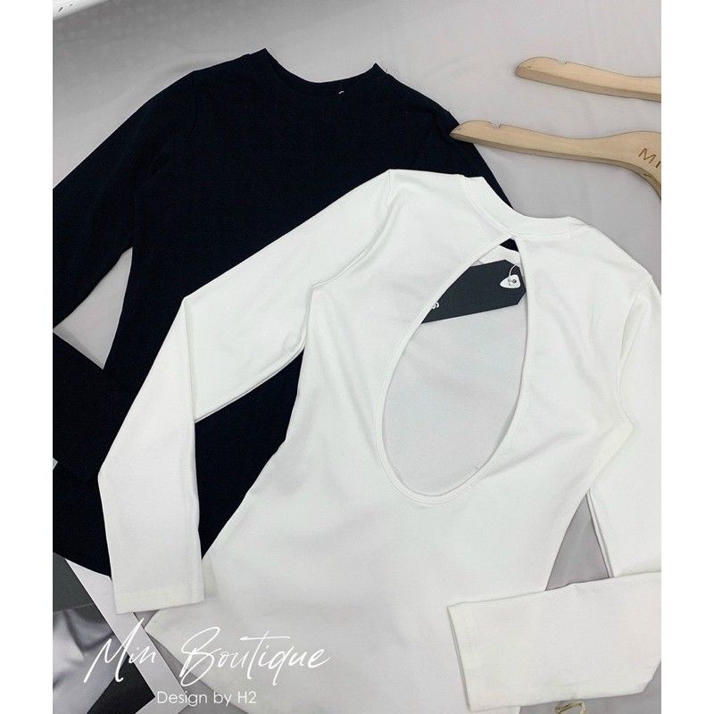 Áo Thun Nữ Kiểu Hở Lưng Tay Dài Có Kèm Mút Ngực Áo Cổ Tròn Khoét Hở Lưng