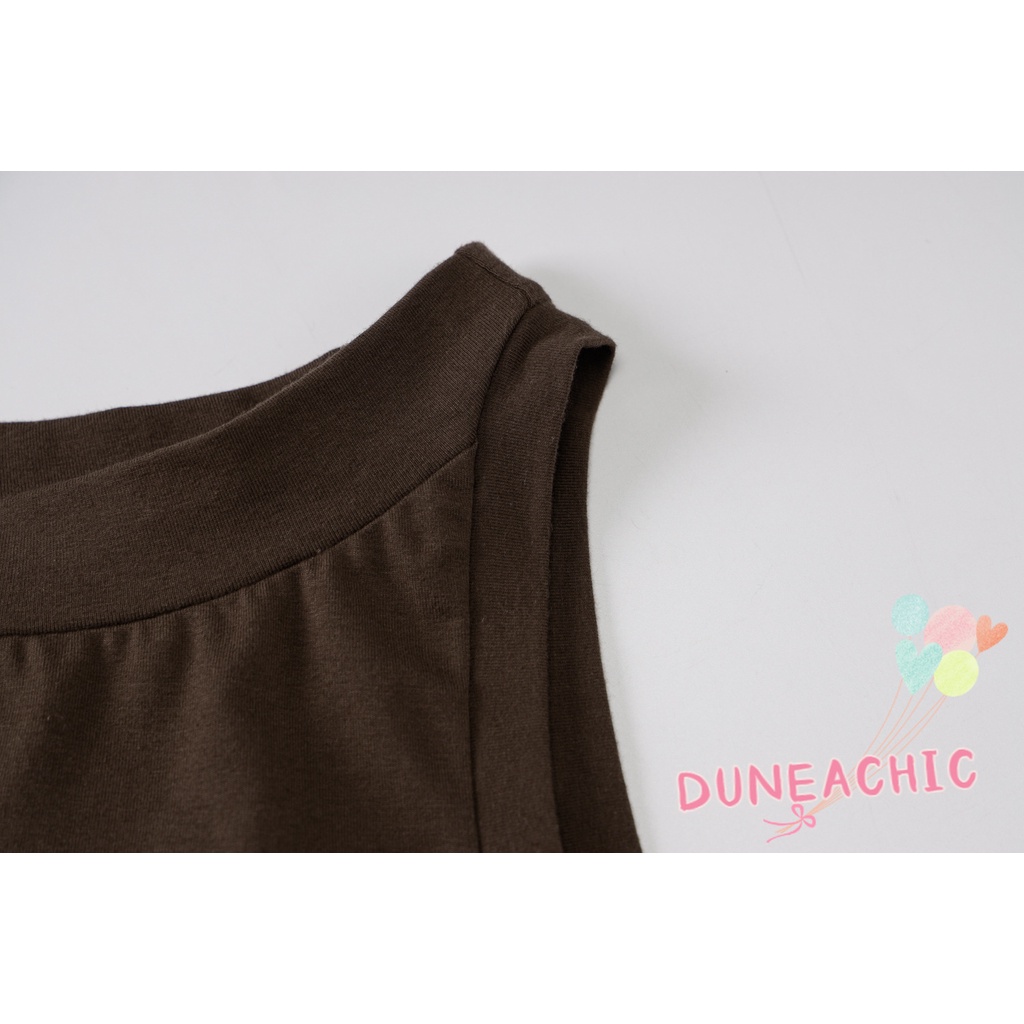 DUNEA Áo Tank Top Sát Nách Cổ Tròn Đính Đá Lấp Lánh Phong Cách Đường Phố Cá Tính