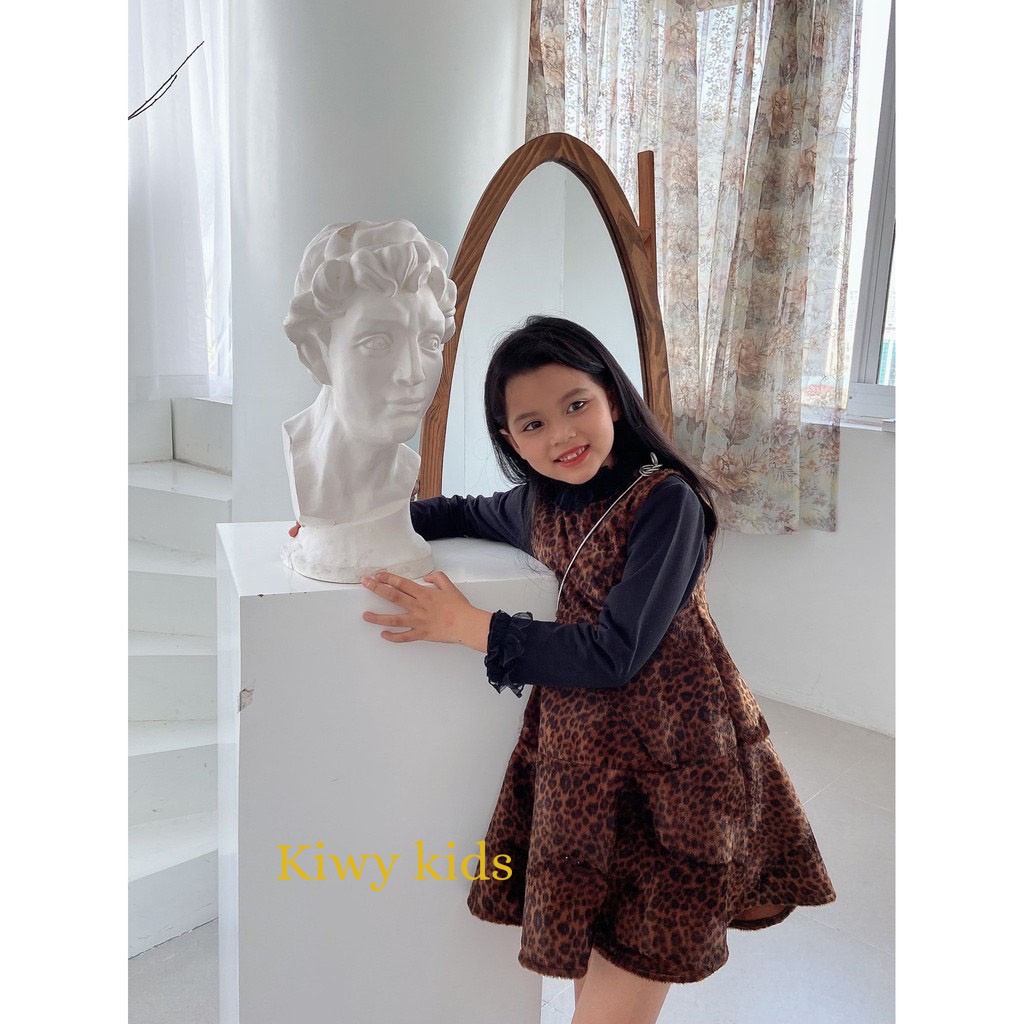 Váy gile lông ngăn KIWY KIDS41 họa tiết da báo cool ngầu cho bé gái từ 1 đến 6 tuổi