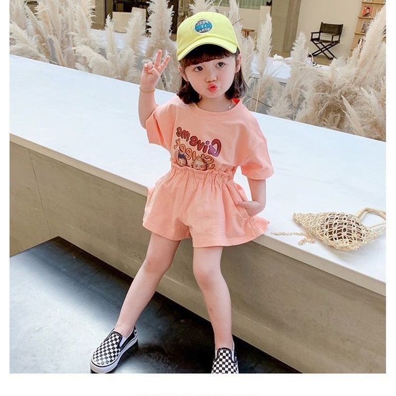 Bộ Đồ Thể Thao 2 Món Áo Tay Ngắn Phối Quần Short Thời Trang Mùa Hè Cho Bé Gái