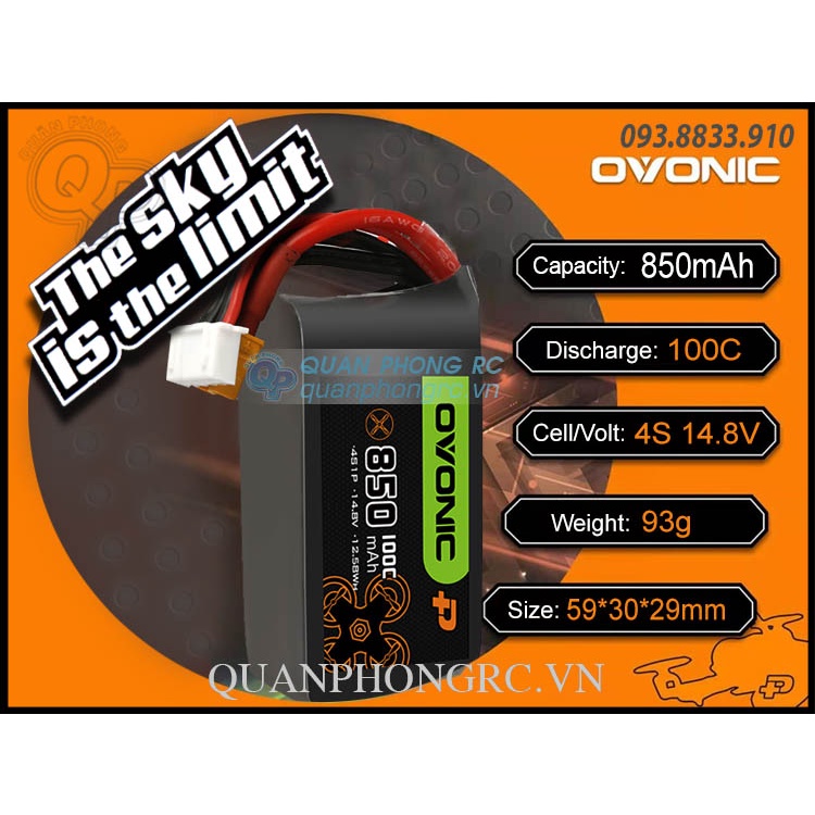 Pin Ovonic 850mAh 4S 100C 14.8V LiPo Battery XT30 Plug