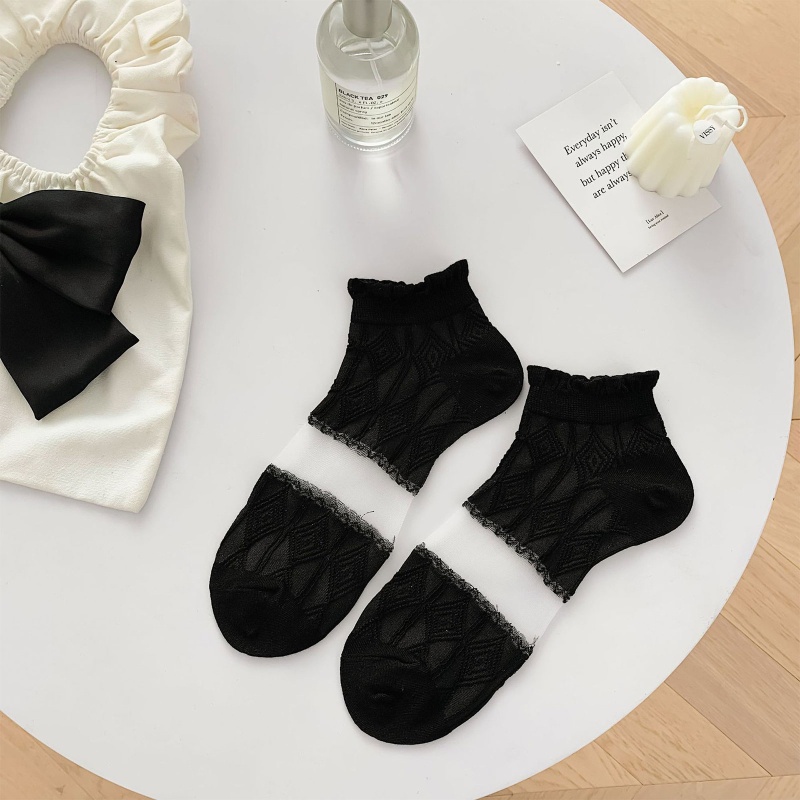 Vớ Cotton Sợi Thủy Tinh Ngắn Tới Mắt Cá Chân Phối Bèo In Họa Tiết Thắt Nơ Ngọt Ngào Thời Trang Mùa Hè Cho Nữ YOUYO