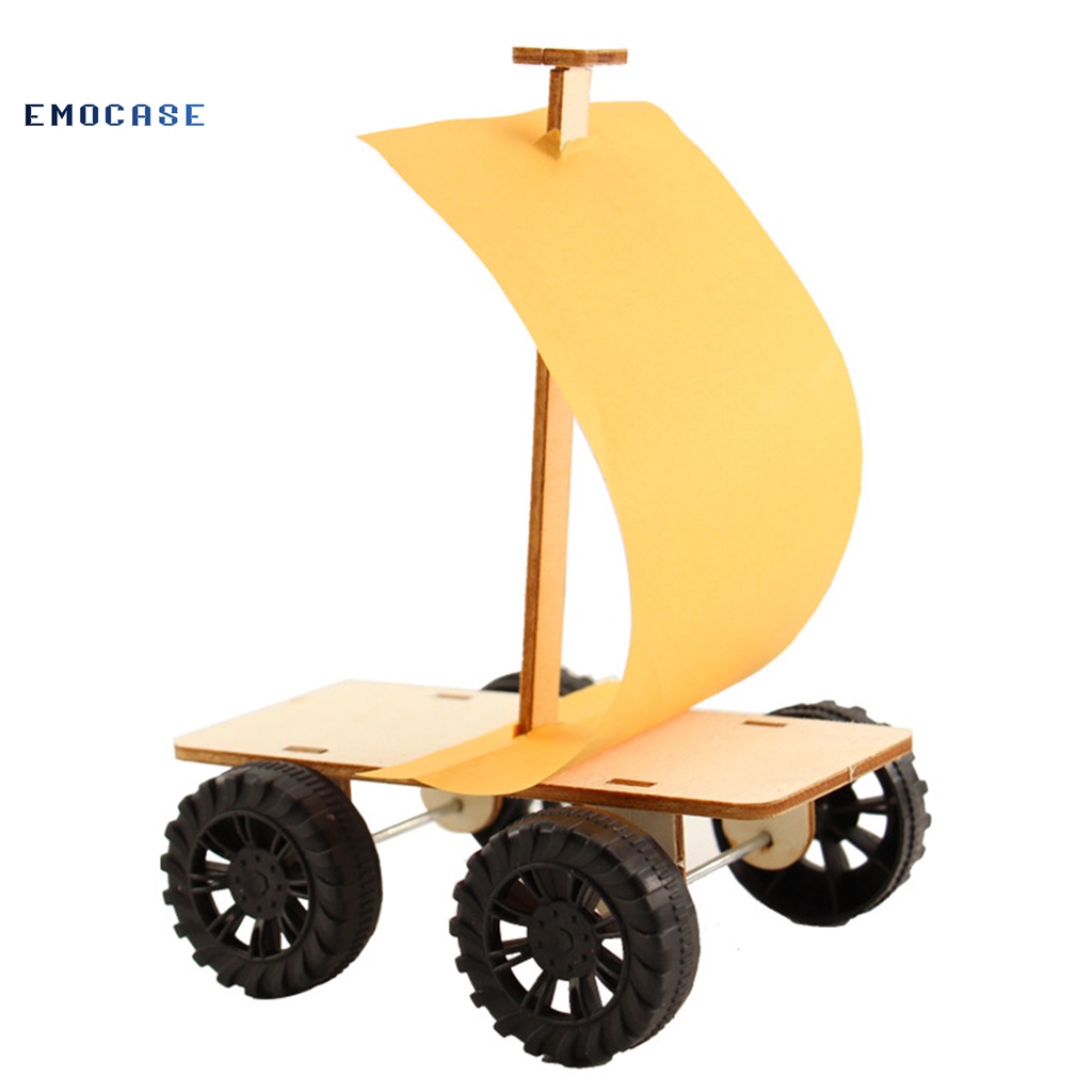 emocase Eco-friendly Science Car Model Wooden Wind Power Car Kit Imagination Cultivation for Entertainment