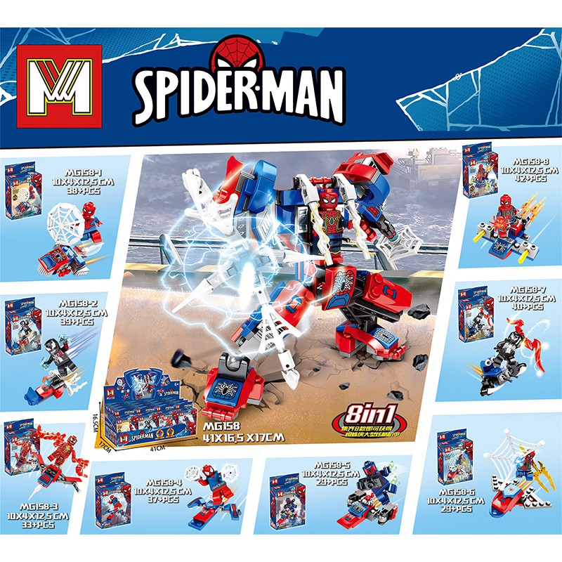 Lego Spiderman 8 In 1 Avenger Marvel - Đồ Chơi Lego Minecraft Lắp Ghép Người Nhện - 300 Chi Tiết - PiBo