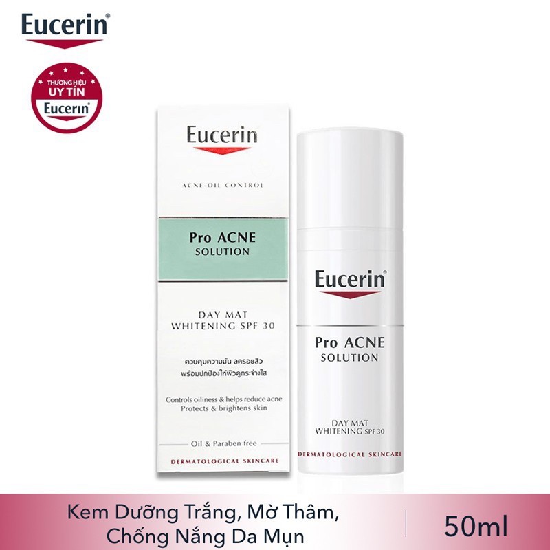 Eucerin Pro ACNE Day Mat Whitening SPF 30: Kem Dưỡng Trắng, Chống Nắng Da Mụn (50 ml)