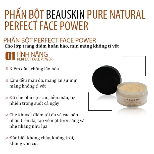 Phấn phủ dạng bột  kiểm soát nhờn và bảo vệ da Beauskin Perfect Face Powder #21 - Hàn Quốc Chính Hãng