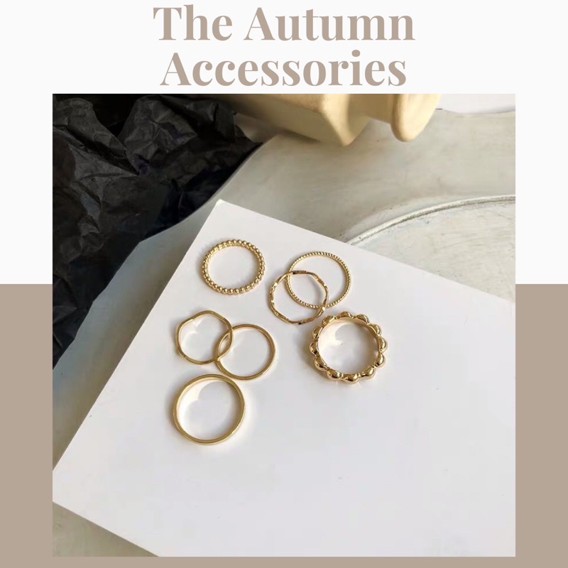 Set 7 nhẫn đơn giản mạ vàng, bạc The Autumn Accessories - NT04