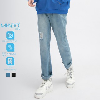 Quần Jean Nam Rách Gối MANDO Quần Bò Fomr Suông Chuẩn Phong Cách Hàn Quốc Năng Động Trẻ Trung - QJ38