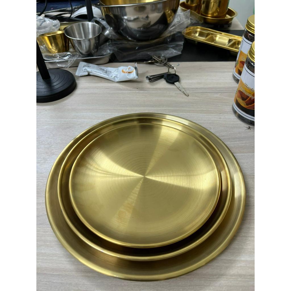 Đĩa Inox 304 Mạ Vàng Khay Tròn Đựng Dụng Cụ Y Tế Thẩm Mỹ Đủ Size Cho Chị Em.