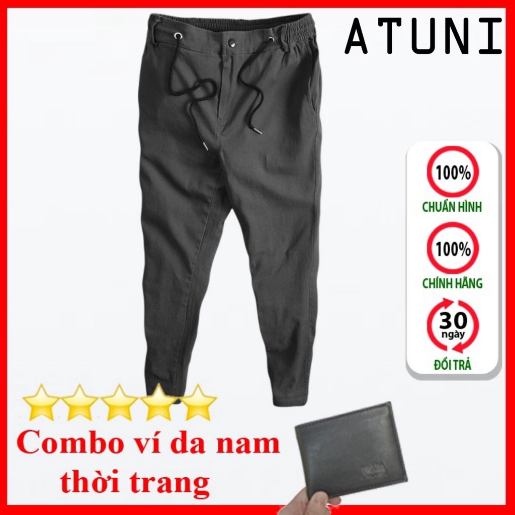 Quần Kaki Nam Ống Đứng ATUNI Form Suông Dài Rộng Vải Kaki Đẹp Cao Cấp,Co Giãn Tốt Dáng Âu,Công Sở,Lưng Thun QK040+VÍ