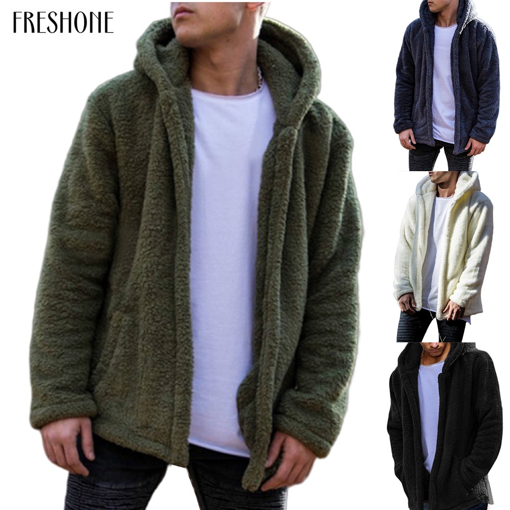 Áo khoác hoodie lông cừu tay dài dáng rộng phối túi sành điệu cho nam