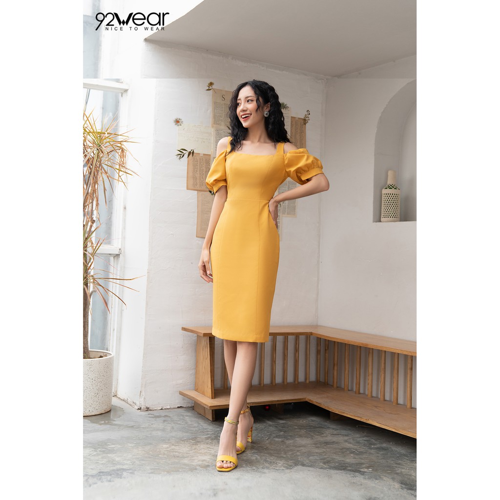 Váy bút chì dáng dài tay ngắn bồng trễ vai DOW0652 - 92WEAR | BigBuy360 - bigbuy360.vn