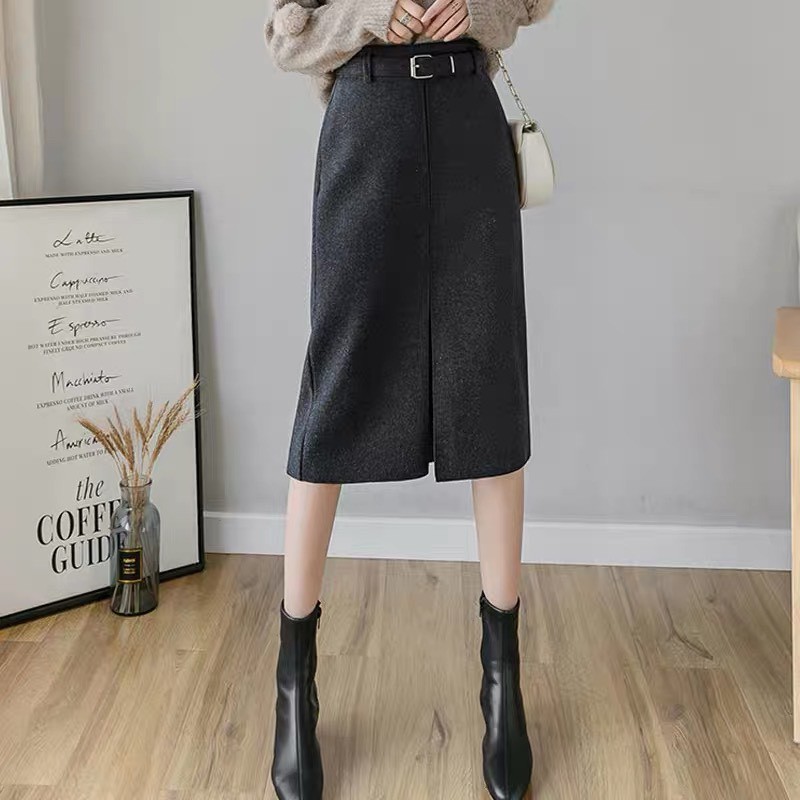 Chân Váy Dạ Lưng cao Xẻ trước K kèm đai cho nữ | BigBuy360 - bigbuy360.vn