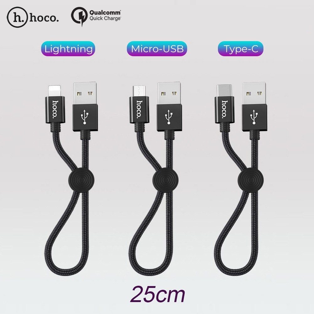 Cáp sạc dây ngắn Hoco X35, dây dù siêu bền - Hỗ trợ sạc nhanh - Lighting, Micro USB,  Type-C