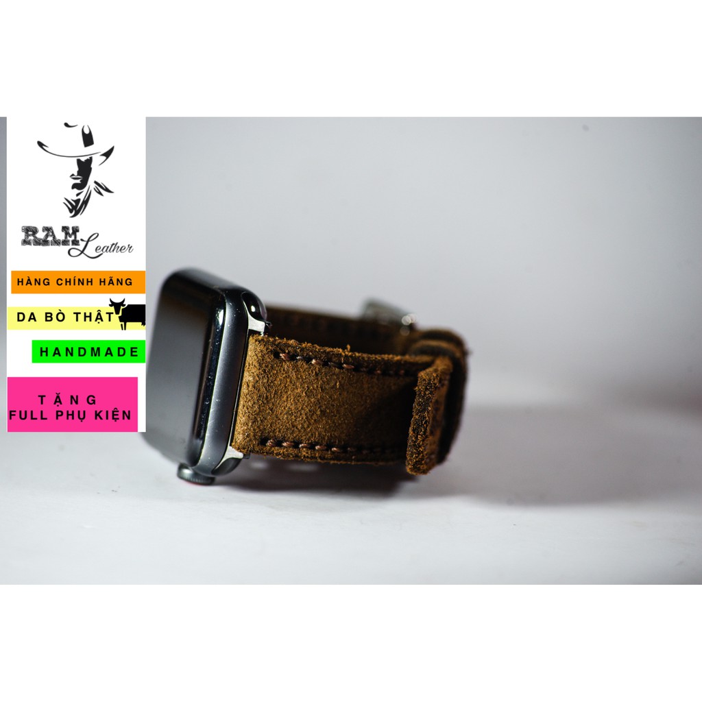 Dây đồng hồ Apple Watch , Iwatch , Iphone Watch Da Bò Lộn Nâu Đậm RAM Leather Classic 1960  Bền Đẹp