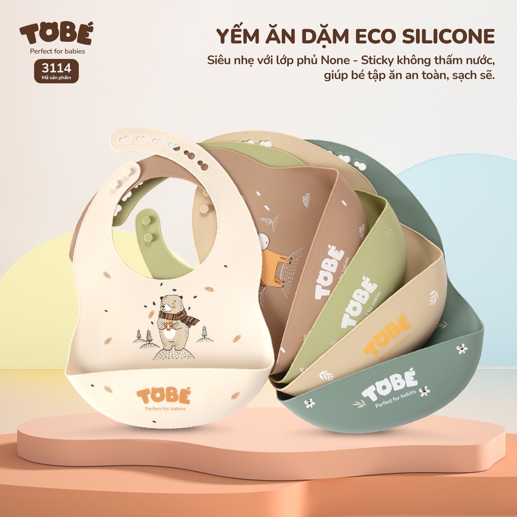 Yếm ăn dặm TOBÉ Eco Silicon siêu nhẹ - Chất liệu cao cấp, mềm mại giúp việc ăn dặm của bé dễ dàng