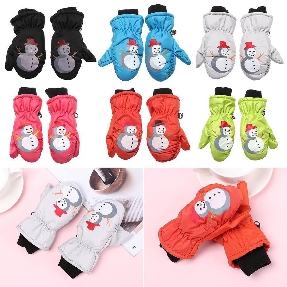 HS Găng Tay Trượt Tuyết Vải Nhung Dày Chống Thấm Nước In Hoạt Hình Người Tuyết Đáng Yêu Cho Bé 0-5 Tuổi