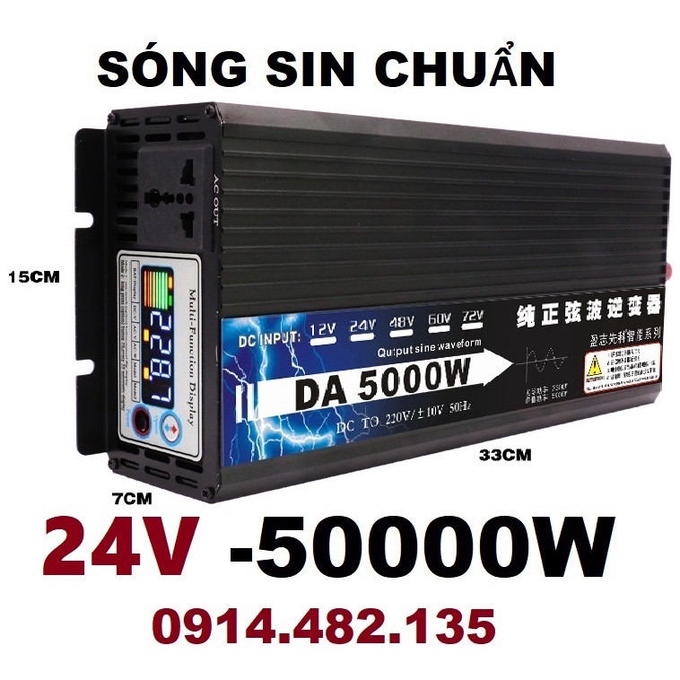 Bộ đổi nguồn inverter 24v lên 220v 5000W Sóng Sin chuẩn-Màn Hình Đa Chức Năng