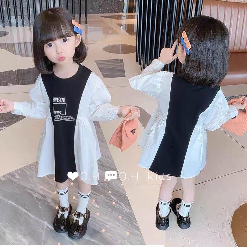 Váy cotton dài tay phối sơ mi siêu xinh(kèm ảnh thật và video)