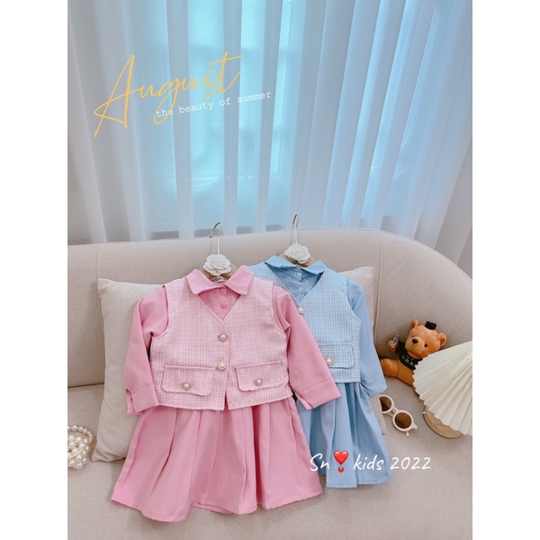 Set dạ 2 lớp cv xếp ly sn kids cho bé gái